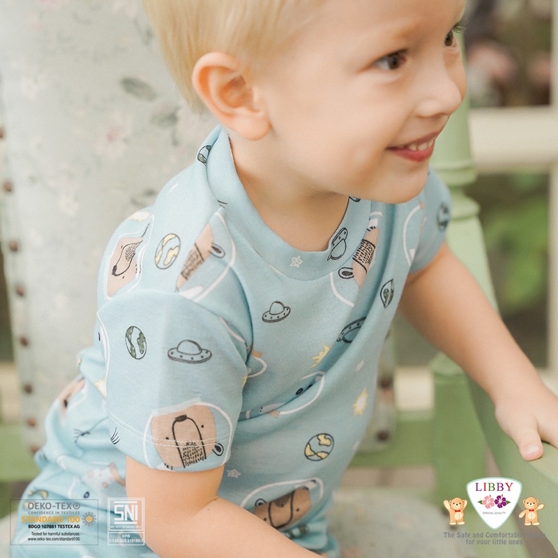 LIBBY Stelan Oblong Cotton Rib Pendek Boy &amp; Girl  - Celana Pendek Series Motif Gardens By The Joy (1stel)