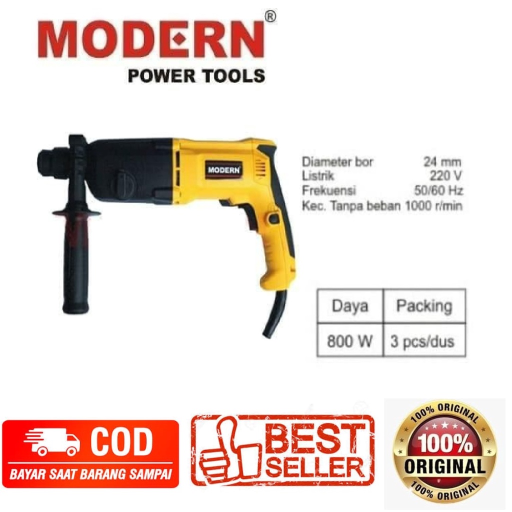 MESIN BOR BETON BOBOK SDS PLUS MODERN M-3124 / ROTARY HAMMER MODERN MOD M-3124 3 FUNGSI BETEL BOR