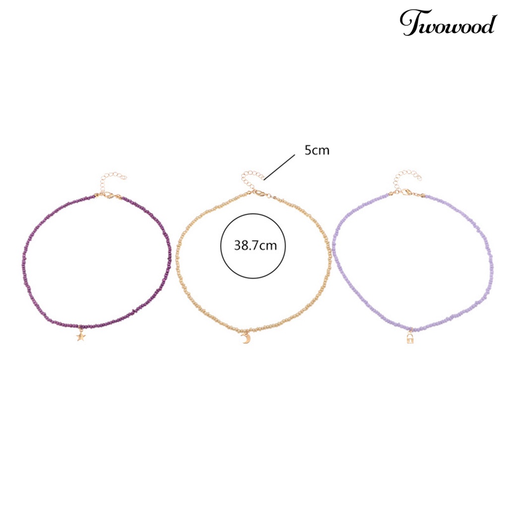 3pcs / Set Kalung Choker Liontin Bulan Bintang Manik-Manik Warna-Warni Handmade