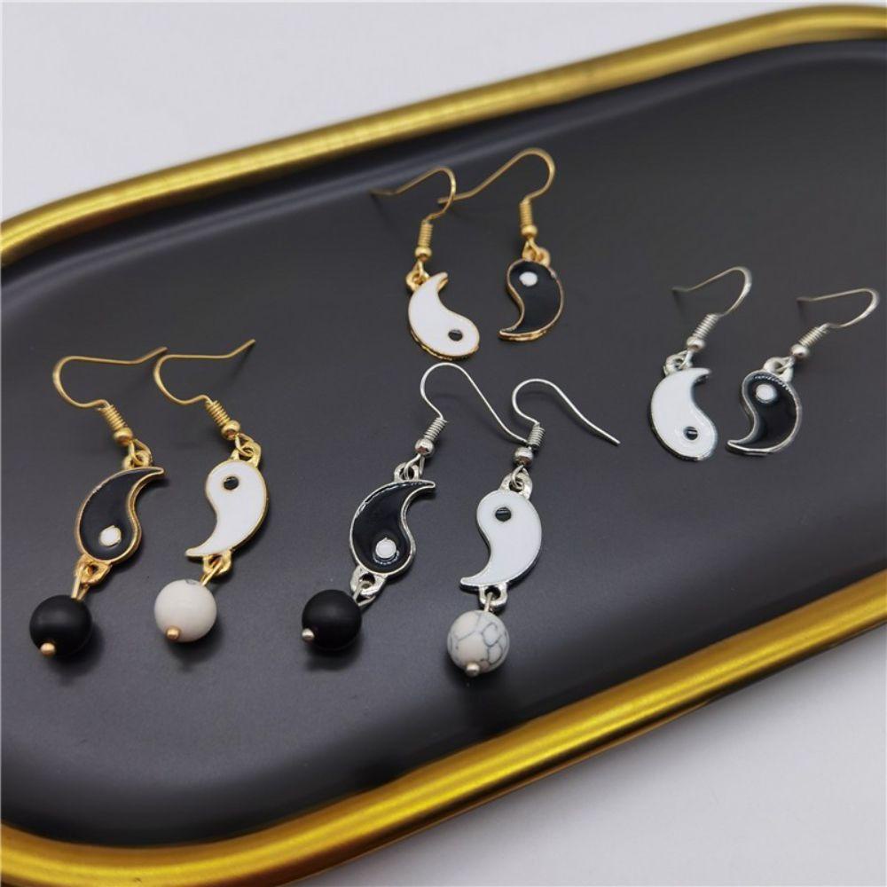 Mxbeauty Delapan Diagram Drop Earrings Fashion Drip Minyak Tai Chi Hitam Putih Simetris Wanita Perhiasan