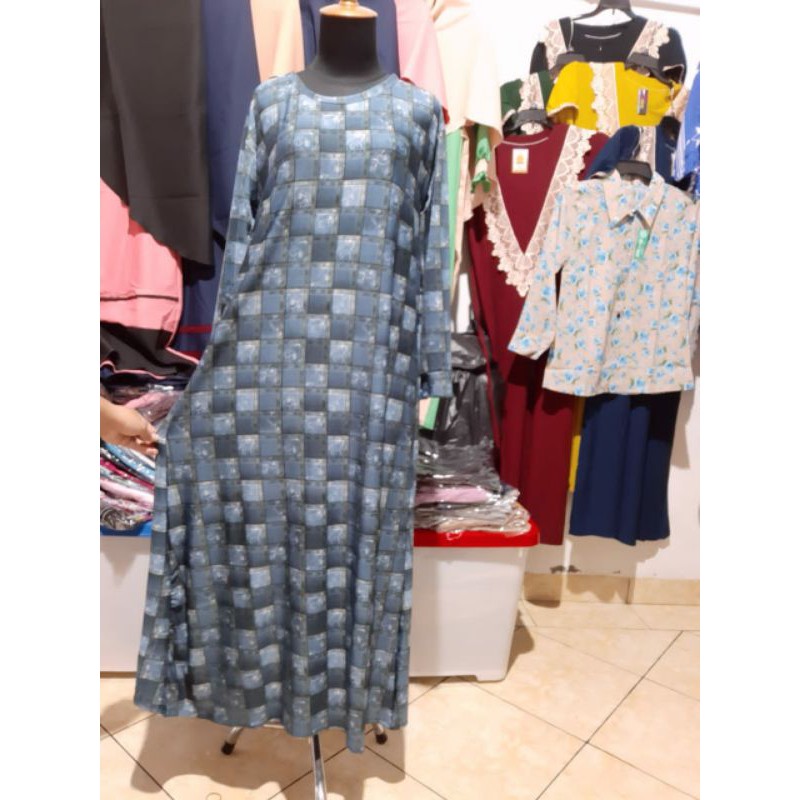 (COD) Gamis Kotak2 Navy Motif H LD 100 Melar ke 125