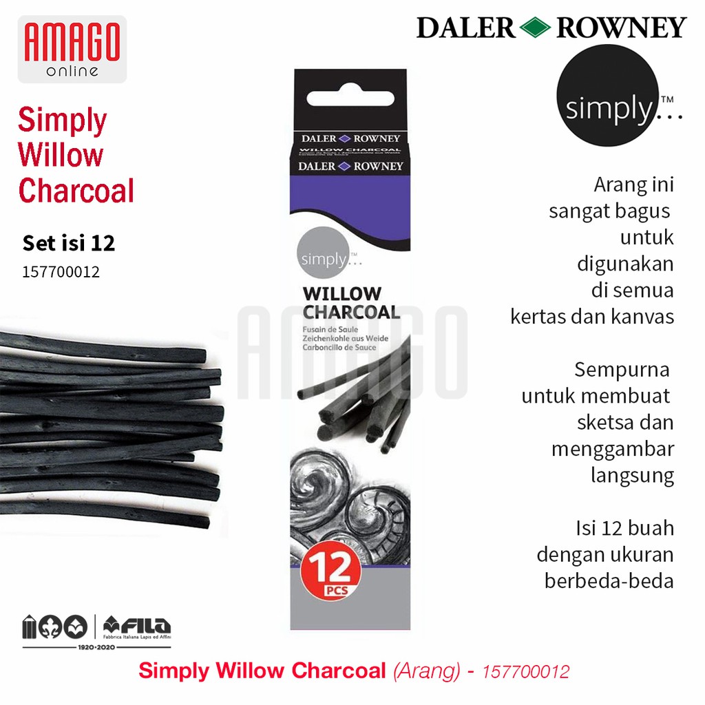 DALER-ROWNEY Simply Willow Charcoal Set 12 pcs - Arang untuk Menggambar - 157700012