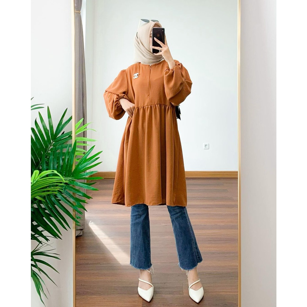 FARA LONG TUNIK CASUAL / ATASAN WANITA BAHAN ADEM CRINKLE / TUNIK TERBARU / ATASAN TUNIK TERMURAH / TUNIK POLOS