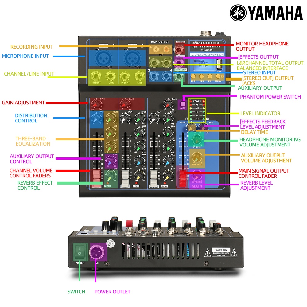 Mixer  MG04BT 4-channel DJ MIXER mendukung peralatan audio pemutaran Bluetooth/MP3/USB