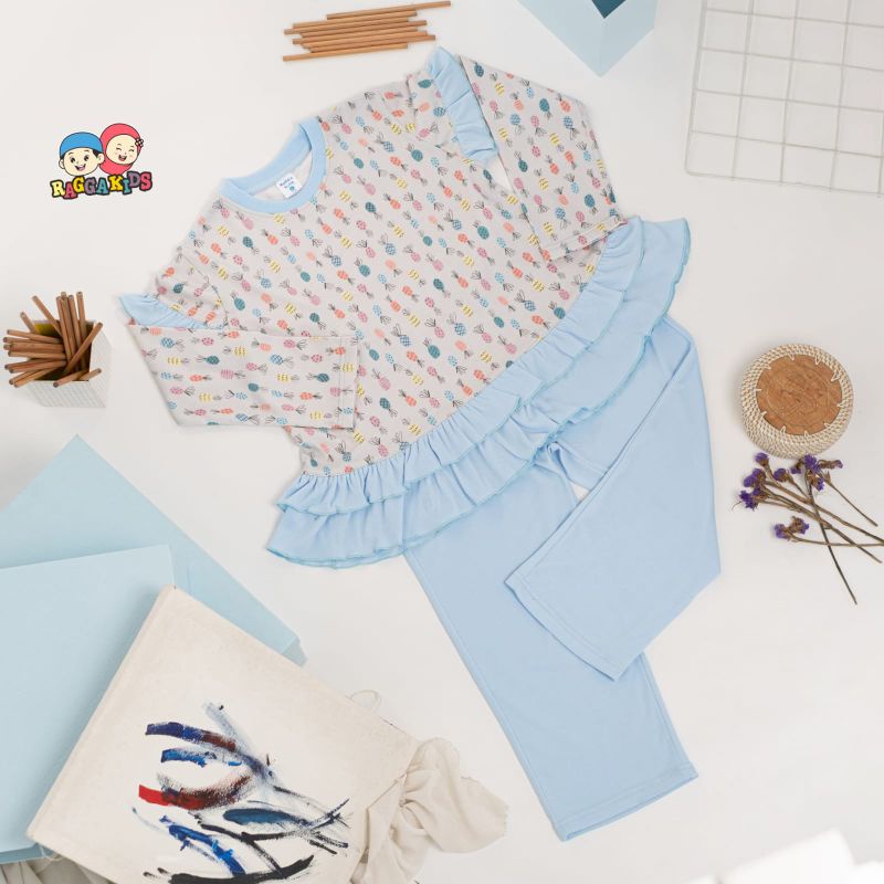 BAJU PAKAIAN MUSLIM SETELAN ANAK PEREMPUAN REMAJA SET DAILY TERBARU ADEM BAHAN KAOS RAGGAKIDS 1-12 TAHUN RG 17