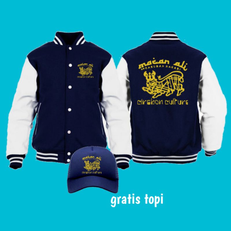 jaket versity basebball Macan Ali flus bonus topi
