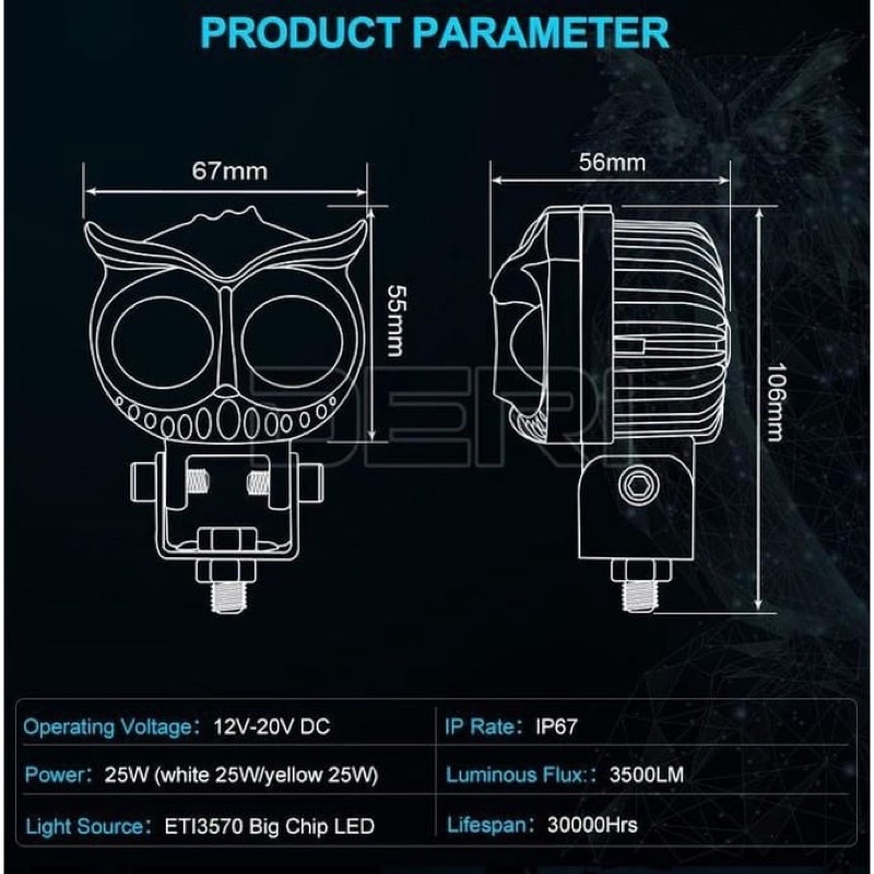 Lampu Tembak Laser LED D2 Owl 2 Warna Putih Kuning Jauh Dekat Dijamin Terang