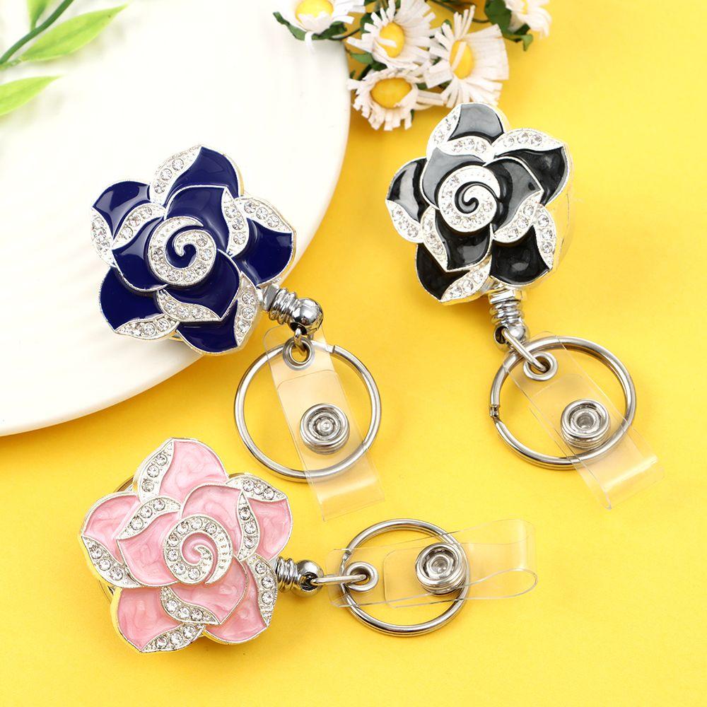 R-flower Camellia Badge Holder Outdoor Gulungan Rotasi 360derajat Dapat Disesuaikan