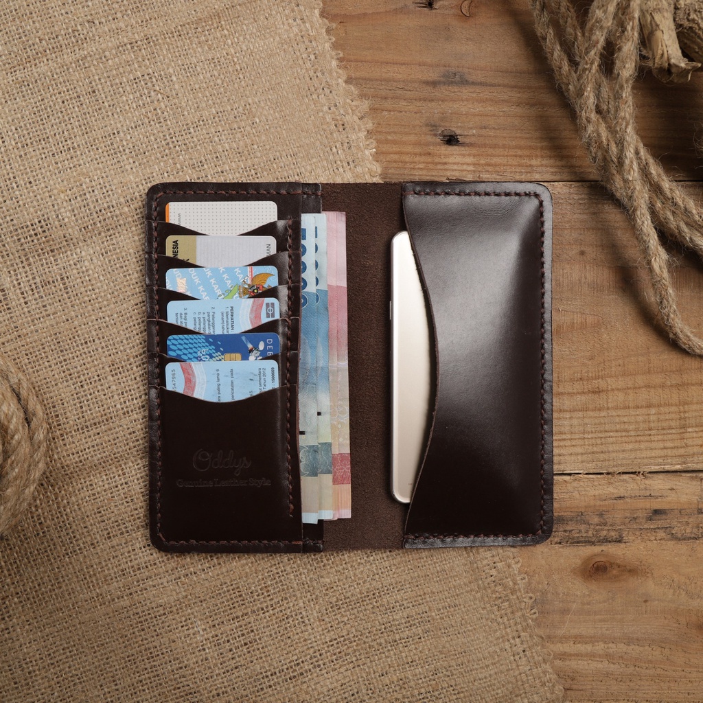 Dompet Panjang Kulit Asli Pull Up Seri CABRIOLE Warna Coklat Tua - Leather Phone Wallet