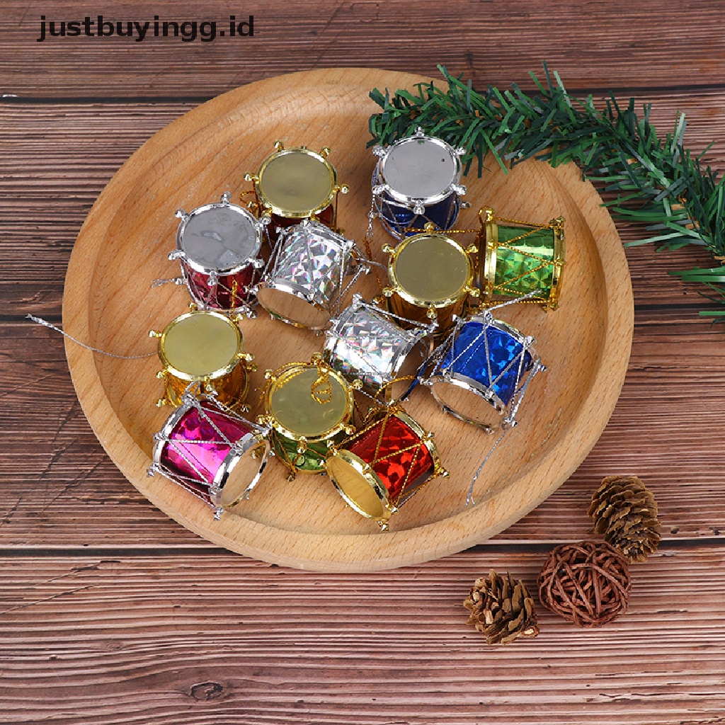 12 Pcs Ornamen Drum Mini Warna-Warni Untuk Dekorasi Pohon Natal