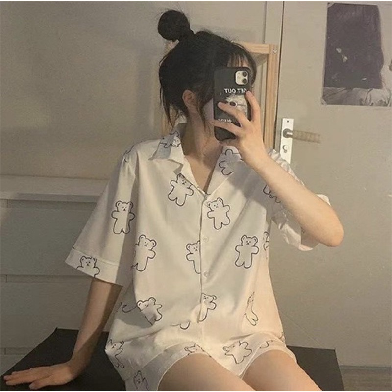 Baju Tidur Wanita Dewasa Kekinian/ Piyama Korea Premium/ Pakaian Wanita Baju Tidur Wanita Piyama Lengan Pendek Import Motif Kartun Fit to XXL