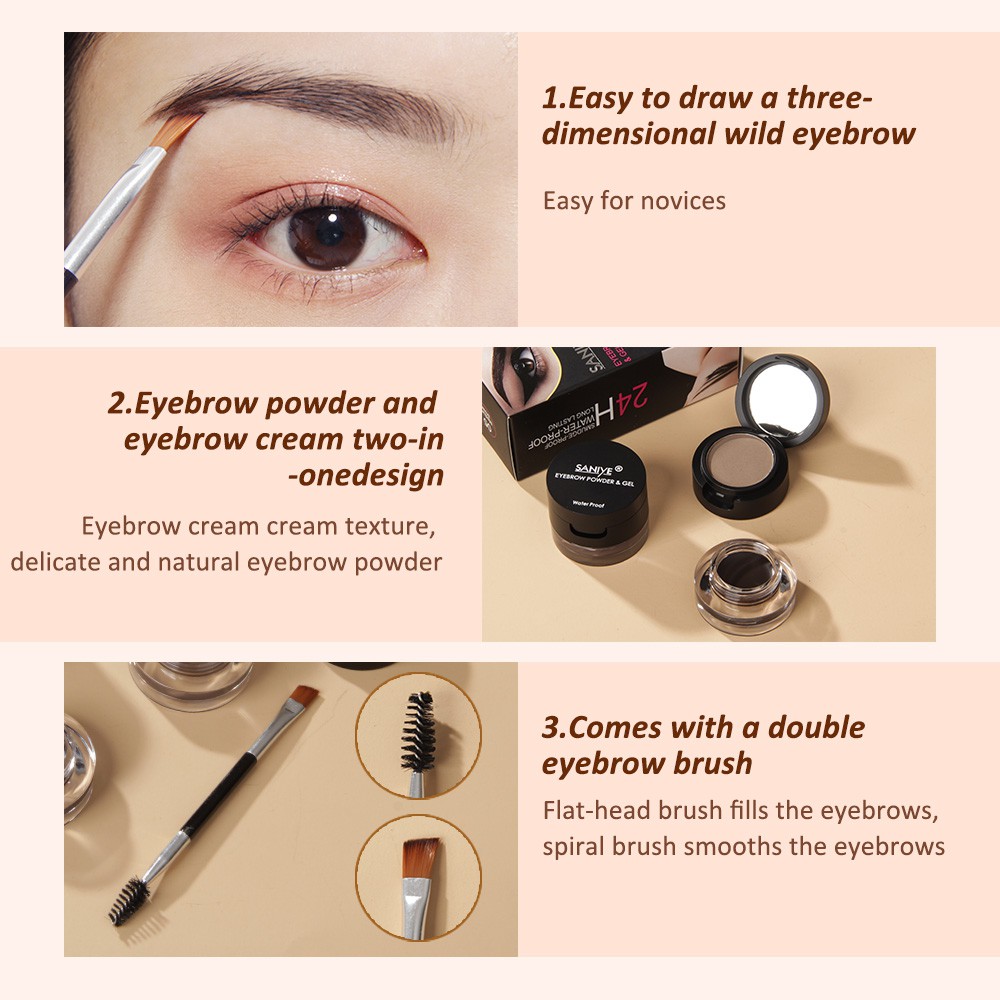 SANIYE 4 In 1 Besar Double Layer Gel Alis 3D Kecantikan Eyebrow Powder Eyebrow Gel With Brush With Mirror M250