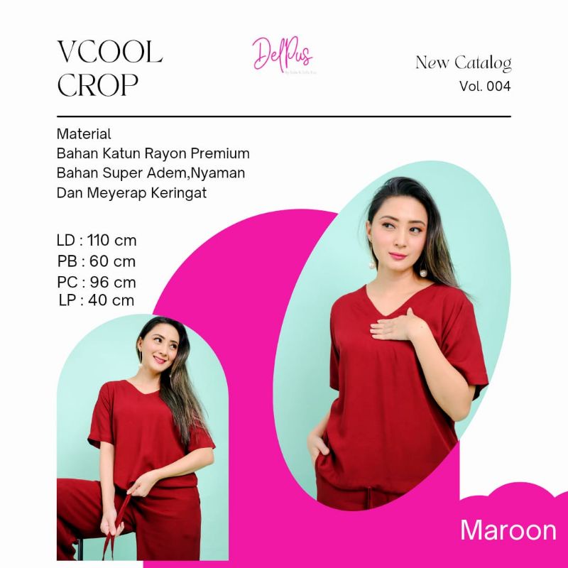 DELPUS Oneset Vcool Crop by Della Puspita Setelan Setcel One Set Pakaian Baju Tidur Wanita BAHAN RAYON PREMIUM ADEM-DELPUS MARUN