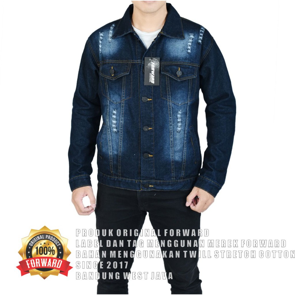 Jaket Jeans Denim Pria Premium Destroy Sobek Original Forward