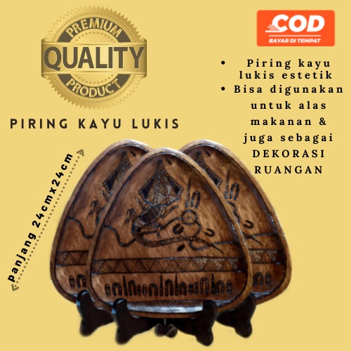 @1pcs Piring saji piring kayu lukis HANDMADE kerajinan piring piring kayu hiasan piring hiasan dindi