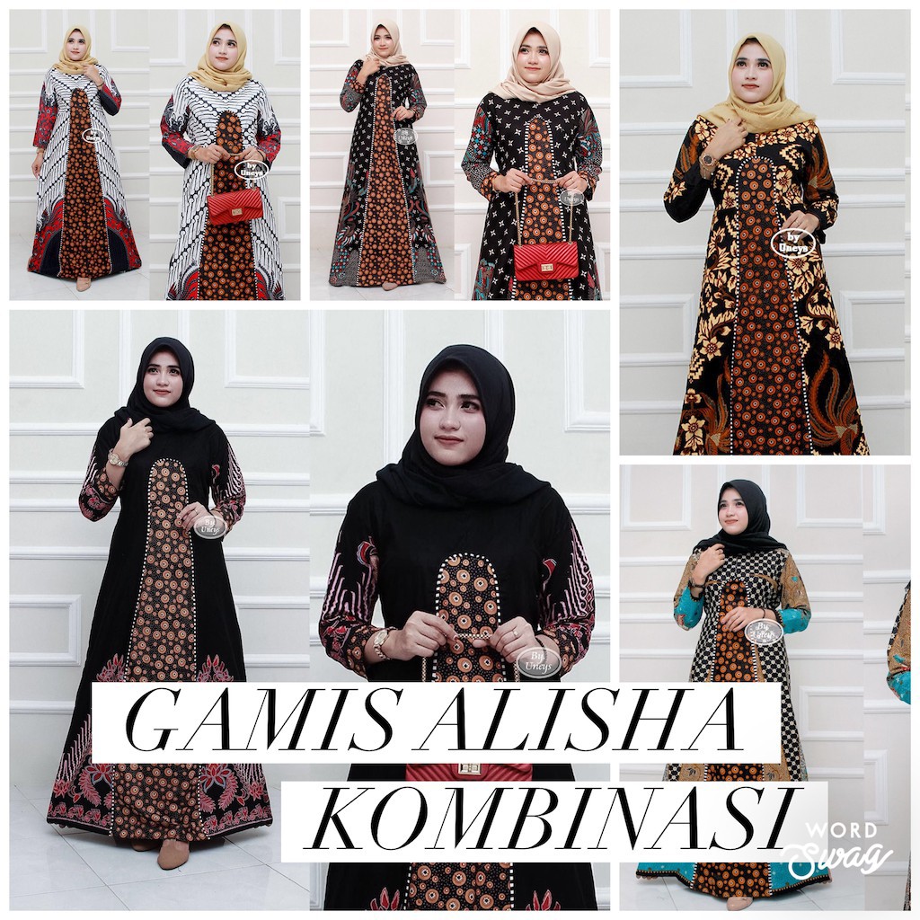 GAMIS ALISHA KOMBINASI GAMIS BATIK CEWEK DRESS MUSLIM BATIK SYARI SERAGAM BATIK PESTA WANITA SOLO
