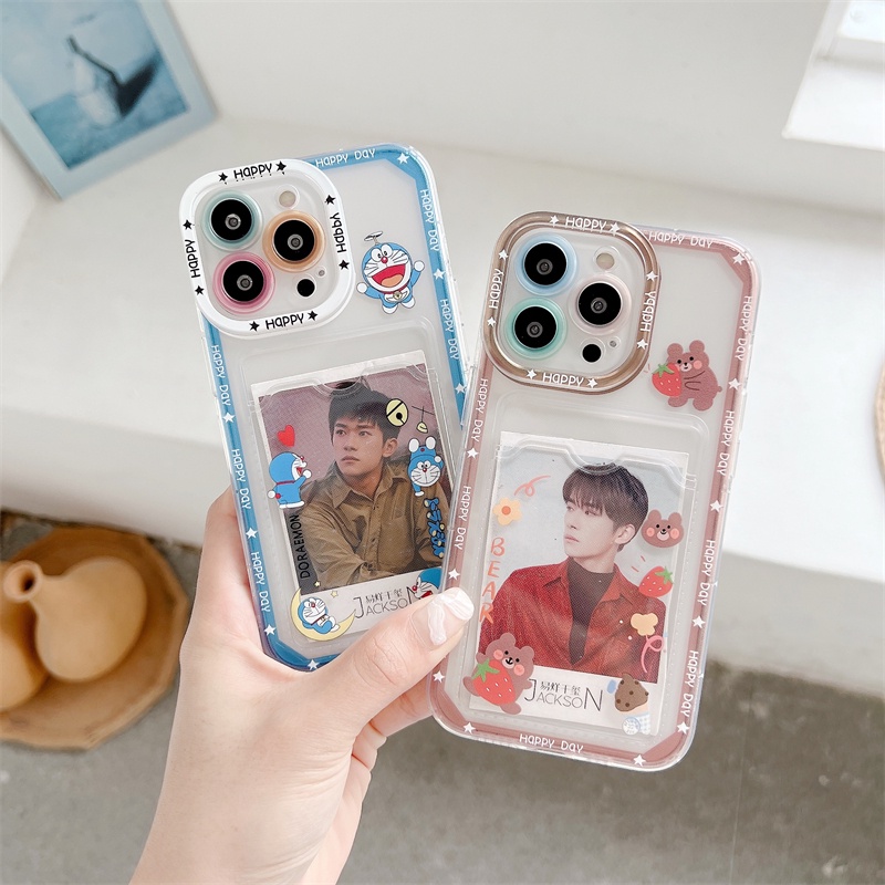 Soft Case Pelindung Lensa Transparan Motif Kartun Doraemon Beruang Untuk iPhone 12 13 Pro MAX 11 X XR XS MAX 7 8 Plus