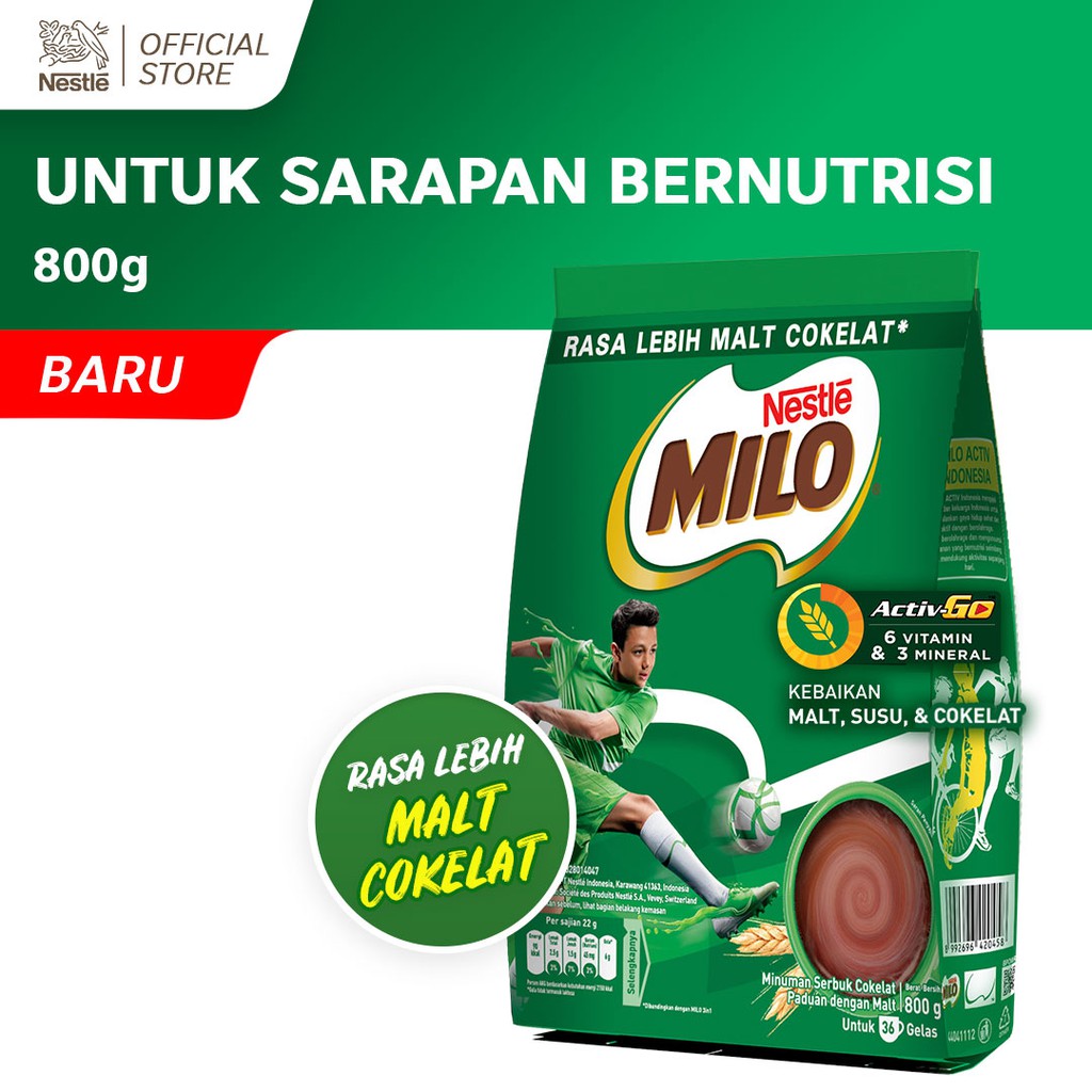 

NESTLE Milo ACTIV-GO Minuman Serbuk Cokelat Paduan dengan Malt Pouch 800 g