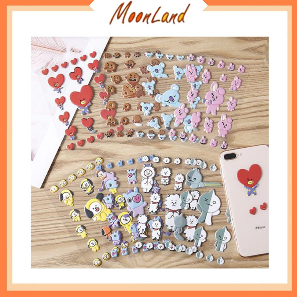 MOONLAND 279 Stiker BT21 3D / Sticker Tata Chimmy Koya Cooky Shooky RJ Mang Van / Stiker Unofficia