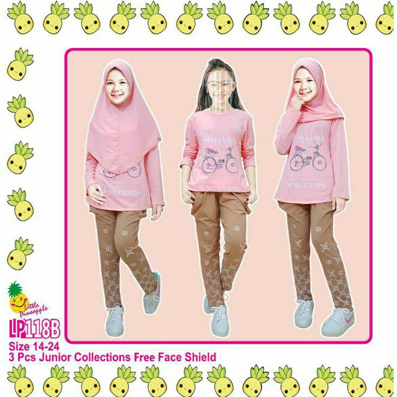FASHION MUSLIM PAKAIAN ANAK PEREMPUAN SET LITTLE PINEAPPLE LP 491-2 // LP 118 SET KAOS IMPORT