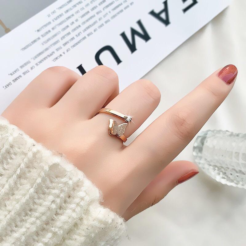 Cincin Titanium Kupu Kupu Korea Wanita CK033 rose gold unik simple cocok untuk hadiah pesta