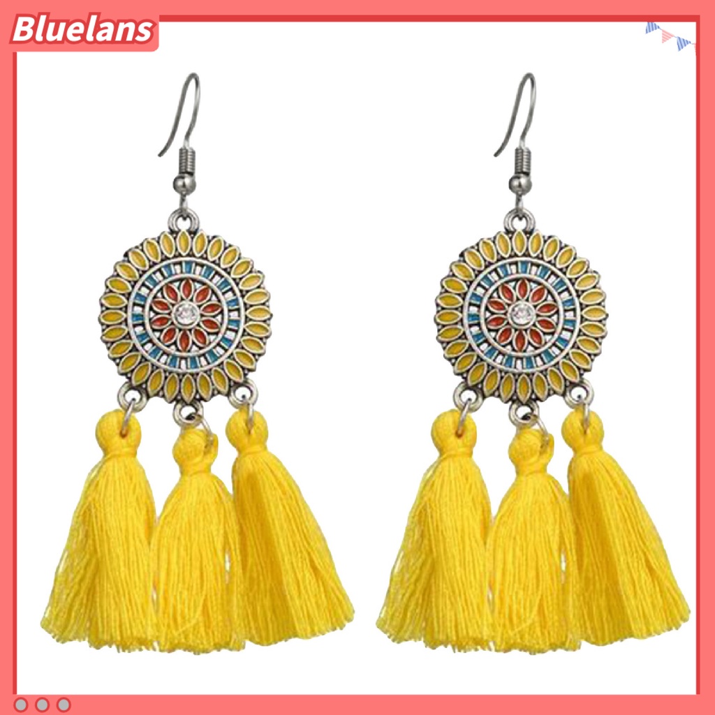 Bluelans Earrings Bohemian Charming Look Alloy Sunflower Tassel Dangle Jewelry Earrings