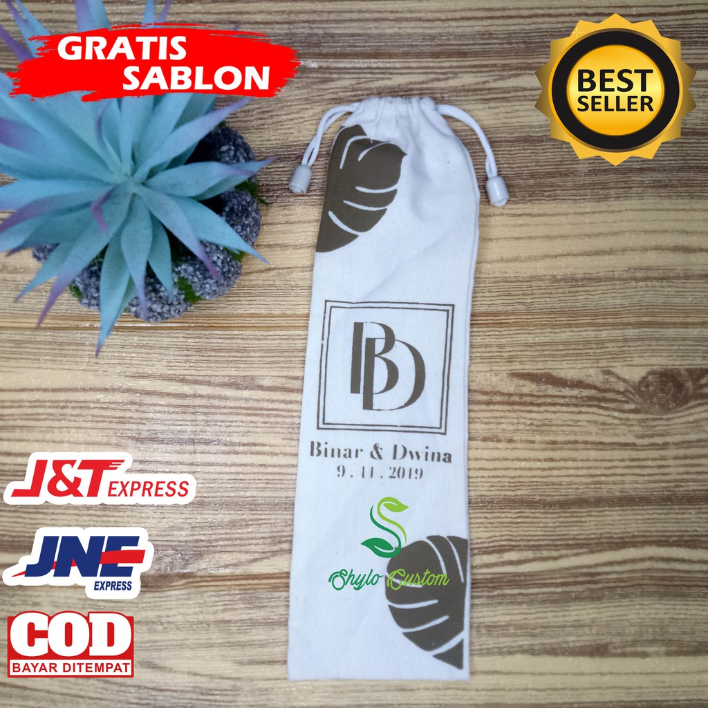 

Kantong Serut Blacu Uk. 27x7cm include sablon
