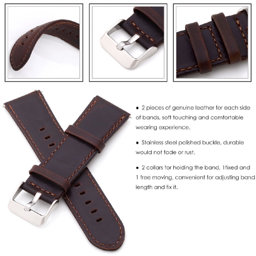 Tali Jam 22mm Watch Strap Odeva Watch G1 / Servas - Genuine Leather Stainless Buckle