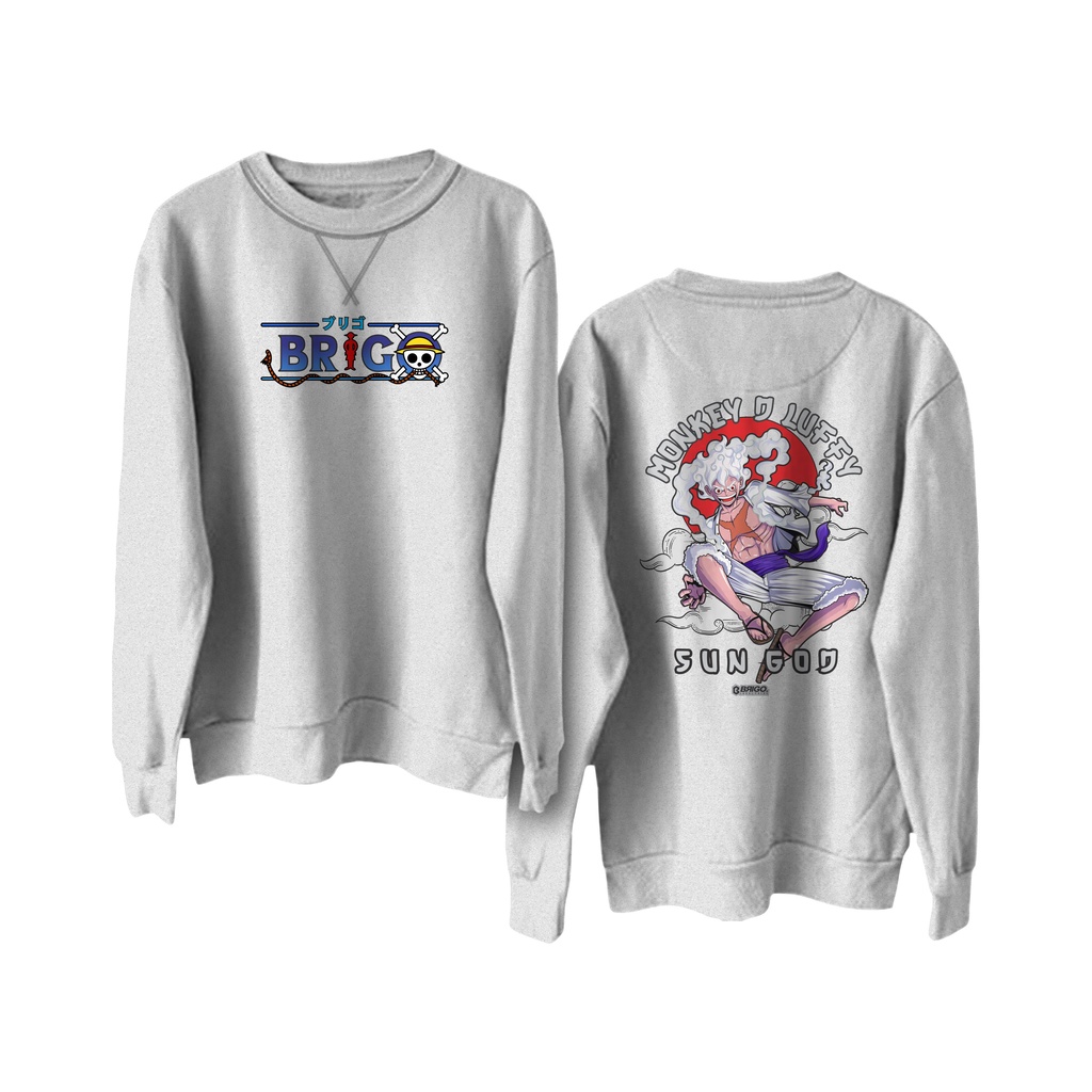 BRIGO Basic Sweatshirt  LUFFY GEAR 5 FIFTH II Sweater Crewneck Polos BRIGO X ANIME Sablon DTF Fleece Cotton II SIZE M-XXL (Pria &amp; Wanita) Free stiker&amp;Gantungan Kunci