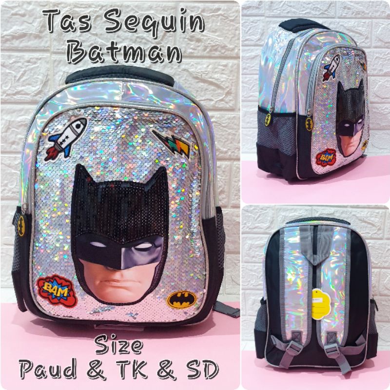 Tas Sekolah Ransel Anak SD dan TK dan Paud Tas Sequin Superhero Backpack Import Anak Laki - Laki