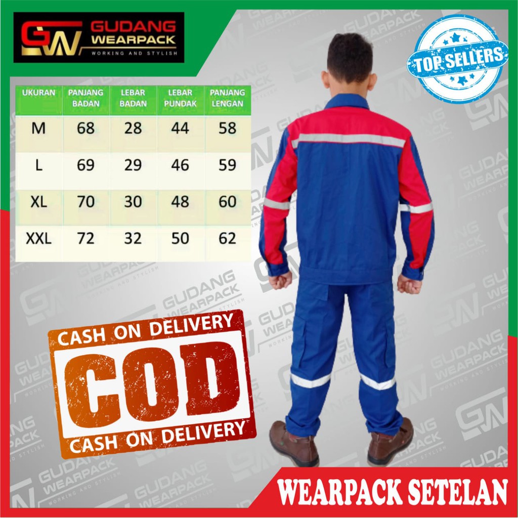 Star Wearpack - Baju Kerja Proyek Setelan Baju &amp; Celana Warna Benhur Kombinasi Merah