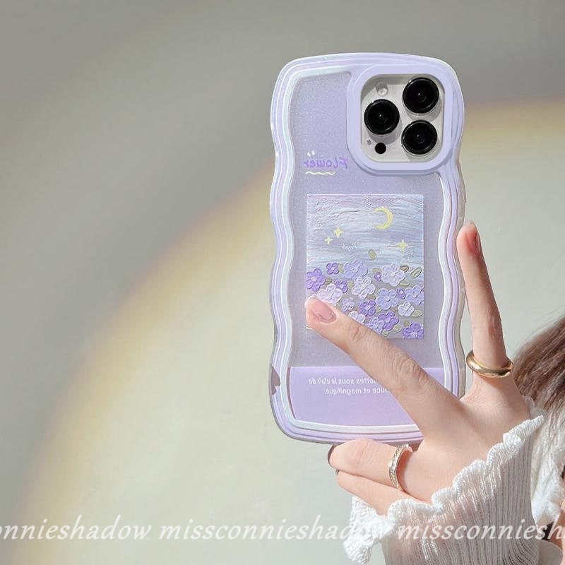 Redmi 9 A1 9T 9A 10A 10 10C A1+ 9C NFC 10 M3 Redmi Note8 Note 11Pro+ 10 11 10s Note9 Note 11s Note 10 Pro Max Art Oil Painting Purple Flower Wavy Frame Camera Protector Soft Cover