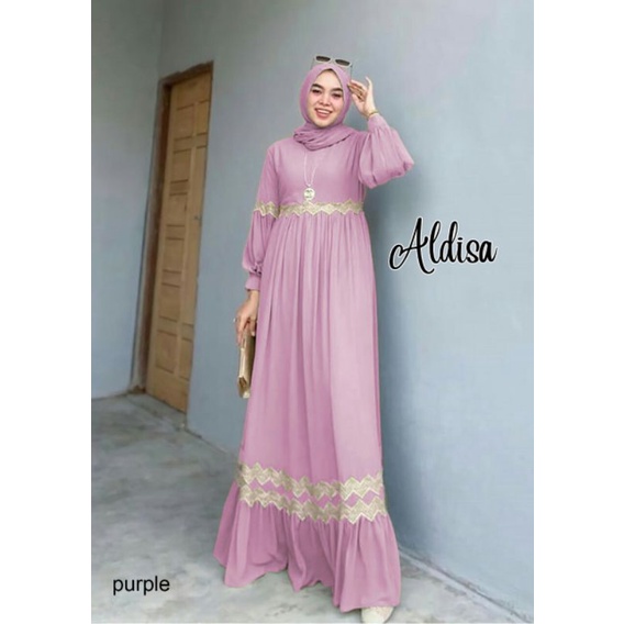 Maxi mewah maroon dusty pink green navy black brown Gamis cewe Ceruty babydoll furing renda murah
