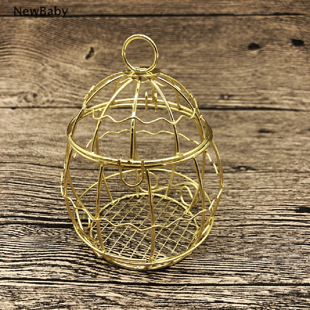 New Kotak Permen Bentuk Sangkar Burung Mini Bahan metal Warna Emas Gaya vintage retro Untuk baby shower