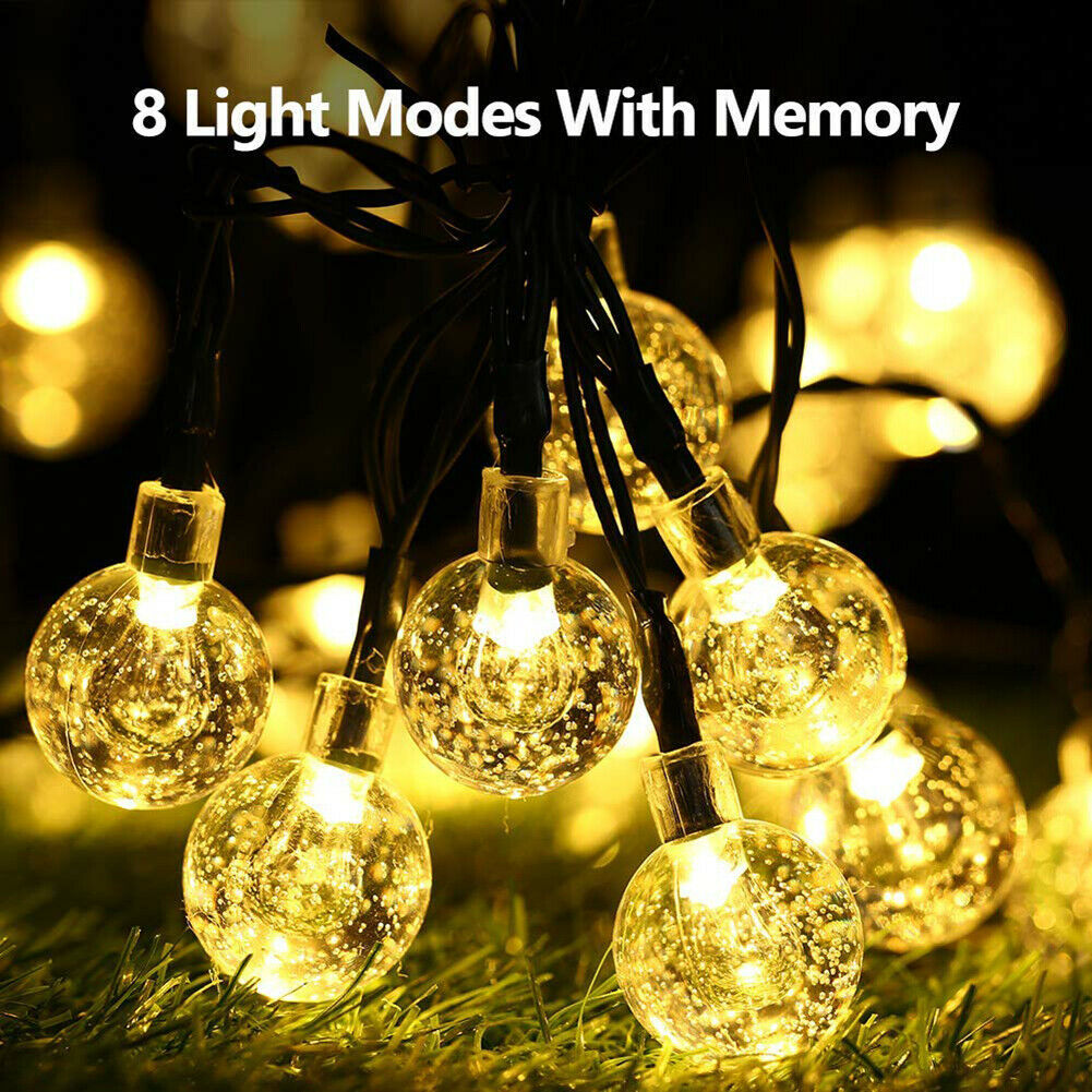 Solar Energy LED Crystal Ball Bubble Lamp/8 Modes Fairy String Lights/Outdoor Waterproof/Garden Christmas Festival Party Decoration/Warm White Colorful