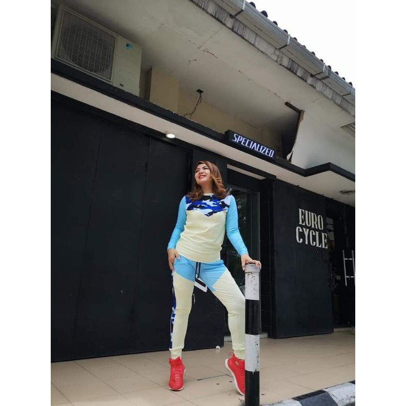 Sxb blue striped combinasieun jumper dan joger