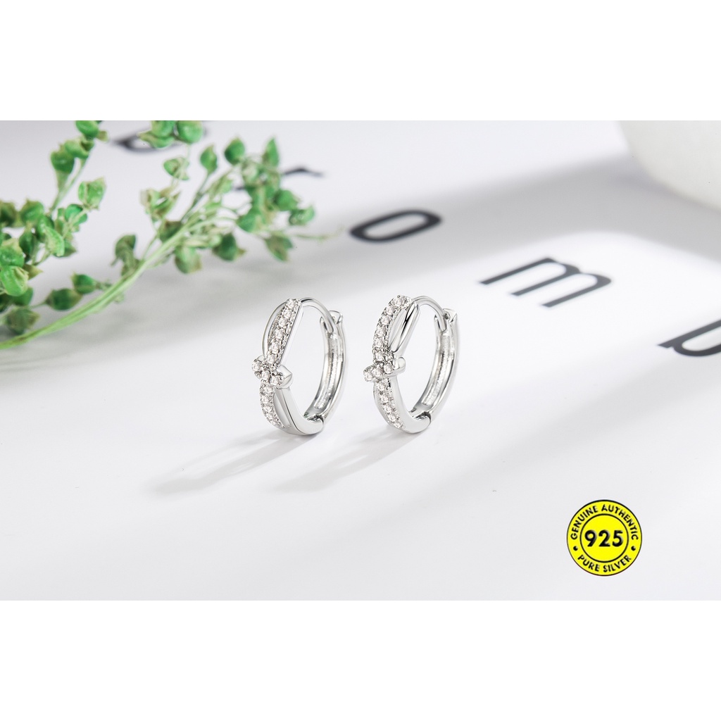 Anting Tusuk Gantung Sterling Silver Desain Simpul Silang Hias Berlian Imitasi Gaya Simple Untuk Wanita