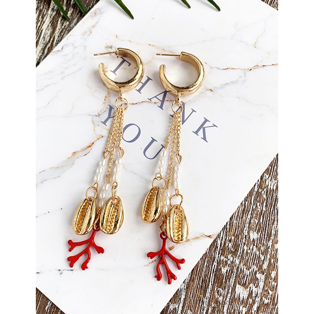 LRC  Anting Tusuk Fashion Gold Alloy Pearl Pearl Pearl Antler Earrings F64012