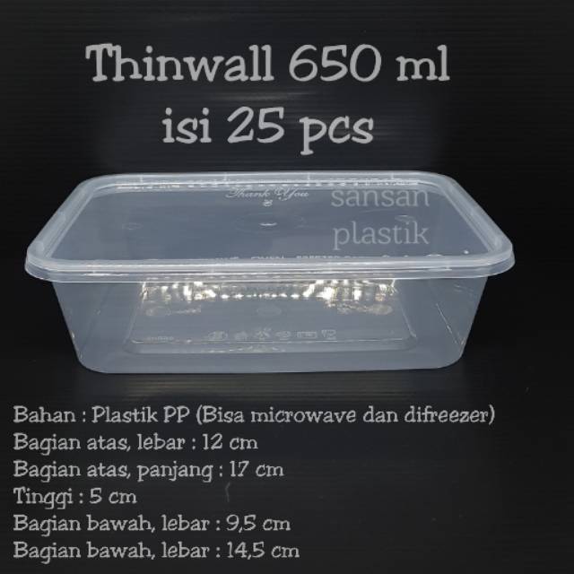 Thinwall 650 ml kotak isi 25 pcs @1.200 / thinwall 650ml kotak / thinwall 650 ml / tempat salad