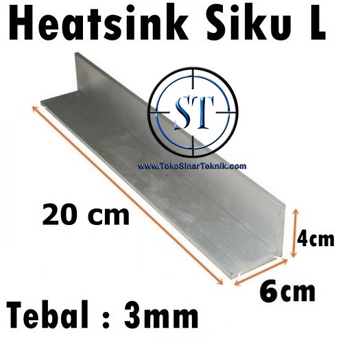 Heatsink cooling cooler pendingin HS Heat Sink Bentuk L SIku 90 Derajat Ukuran 4cm x 6cm x 20cm Led Mesin Power Ampli Aktif AMplifier Alumunium Tebal 3mm
