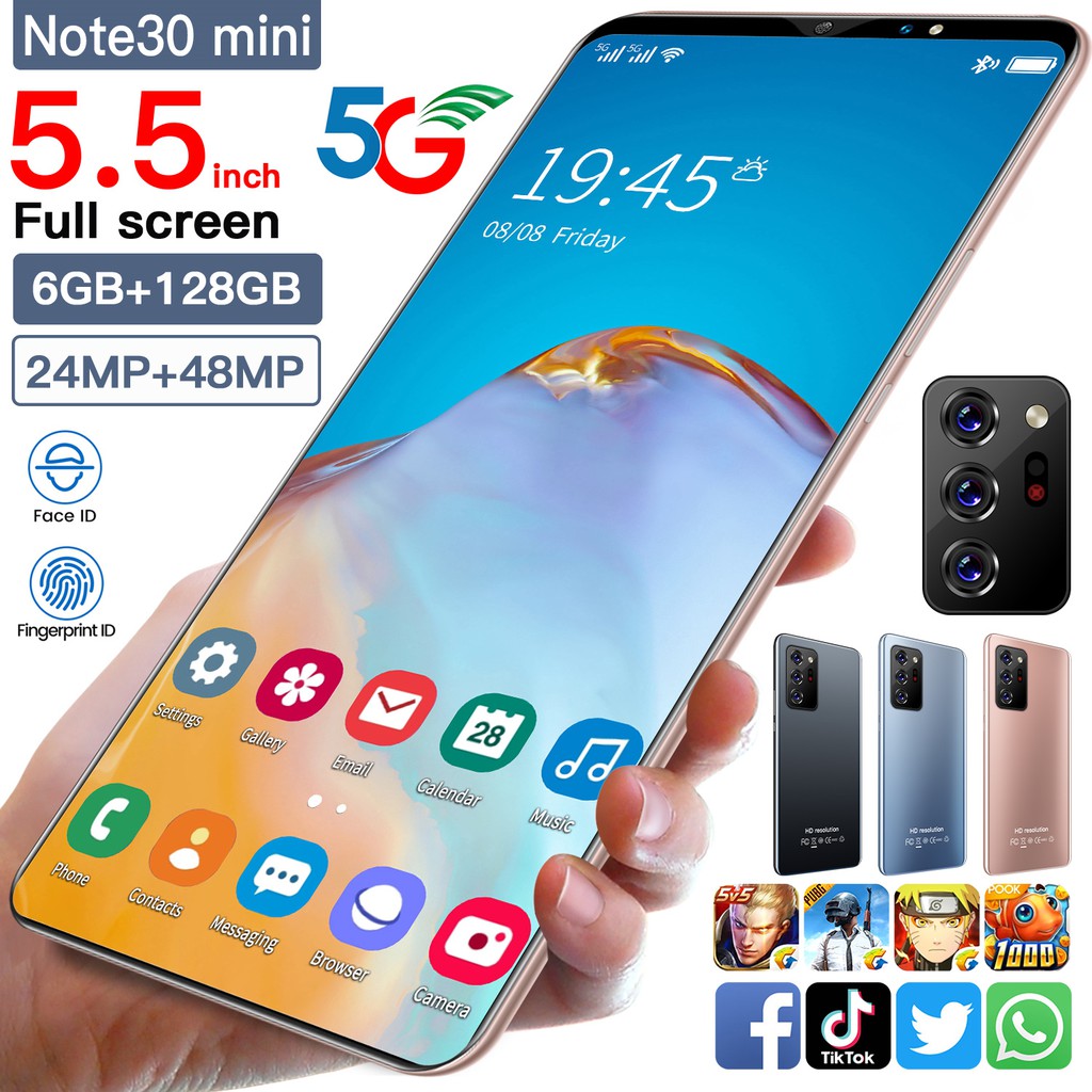 Note30 Mini Handphone Android 5.5 Inci HD Layar Smartphone RAM 6 GB ROM 128 GB