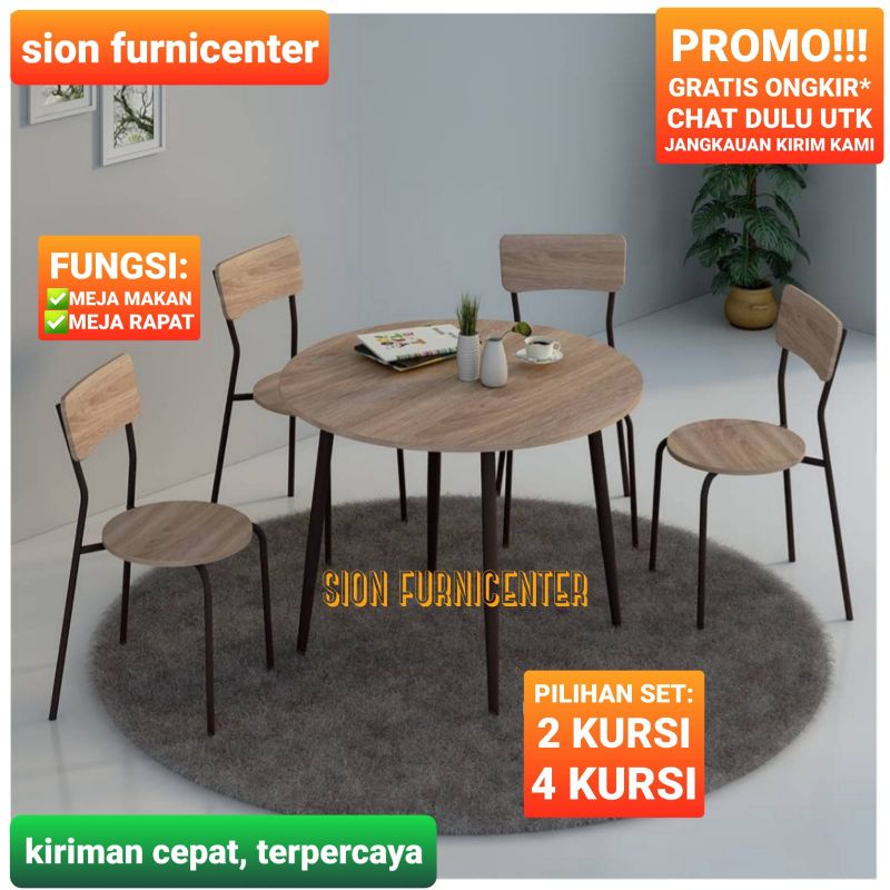 meja makan bulat set 2 kursi / meja makan bundar set 2 kursi / meja makan lingkaran set 2 kursi / me