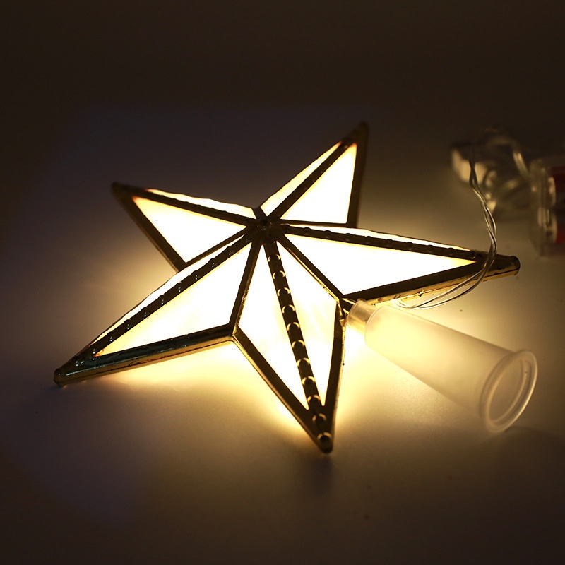 Ornamen Lampu Gantung Bentuk Pentagram Tenaga Baterai Untuk Dekorasi Pohon Natal