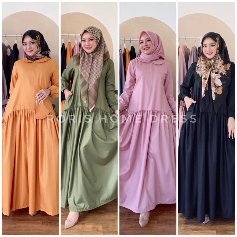 Roris Fasion Mima Dress | NEW | Gamis motif Kembang untuk remaja dan dewasa + Free masker