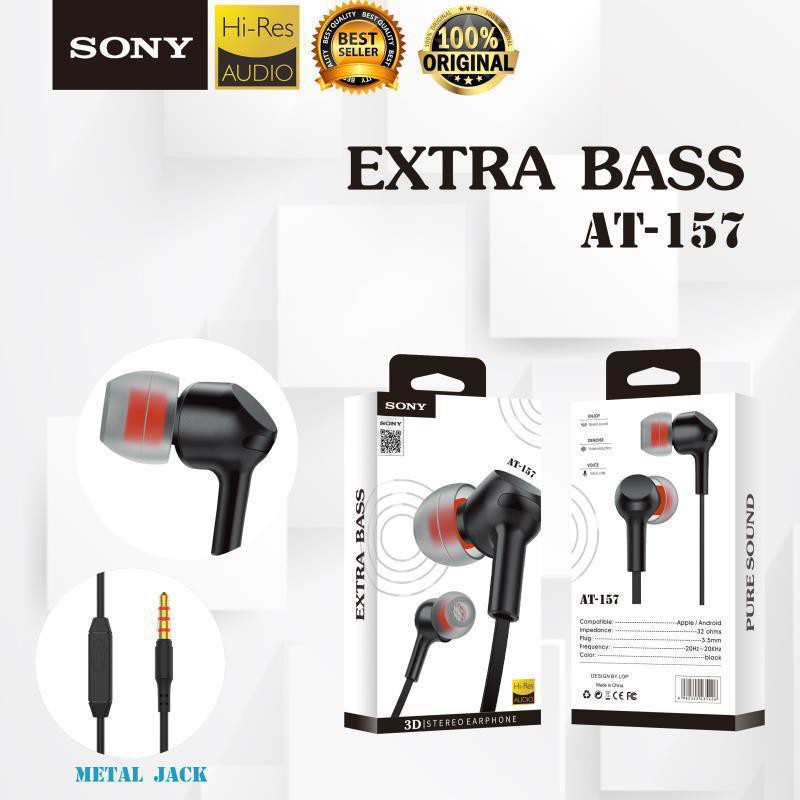 Earphone SONY T157 stereo bass music telfon headset mic