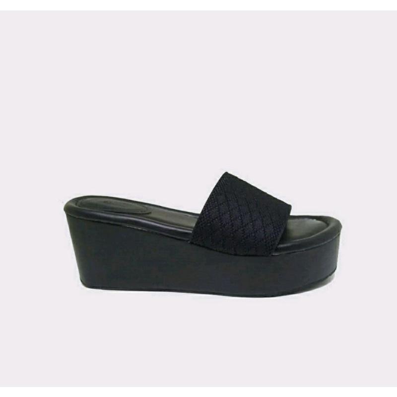 Sandal MK.302 Wedges Big Size 41-45 Slop Hitam Kaki JUMBO Gemuk IMPOR Wedges Cantik Hitam,41