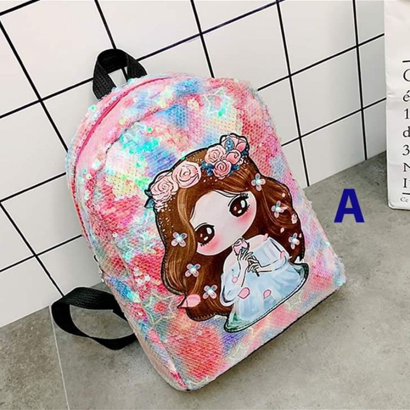 Backpack/ Tas Ransel Lampu LED Anak Perempuan Sequin Pretty Doll