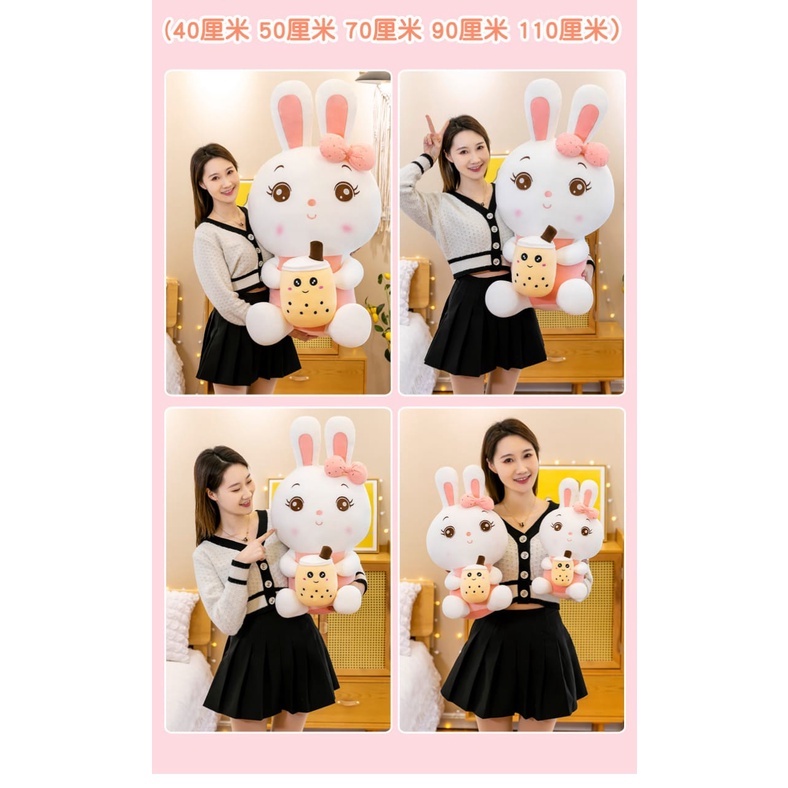 Boneka Bunny pegang bubble tea bahan plush