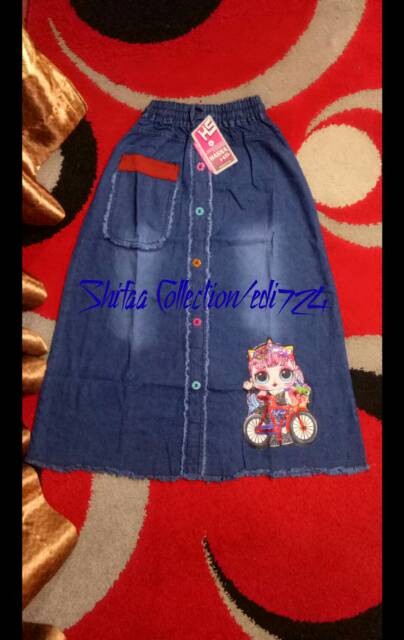 Rok Jeans Anak / Rok Panjang / Rok Anak Perempuan Karekter Boneka LED size M. L. XL