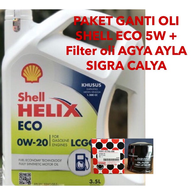 PAKET GANTI OLI SHELL ECO 0w - 20 kemasan 3,5 liter dan FILTER OLI AGYA AYLA CALYA SIGRA